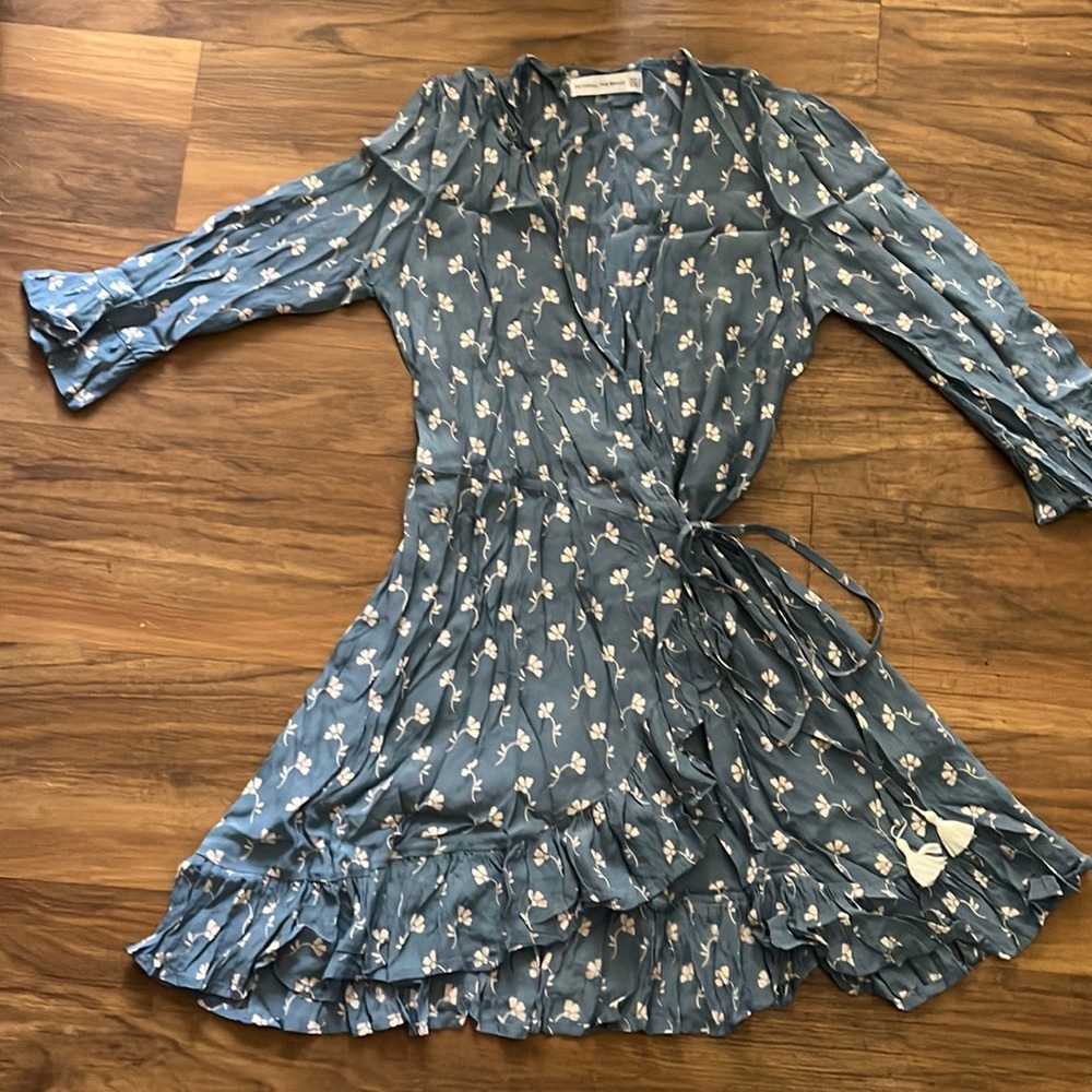 Faithfull the brand blue bell sleeve mini dress